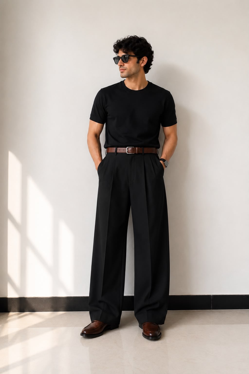 Black Wide Leg Pleated Milano Pants