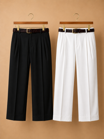Essential Executive Duo: Black & White Pleated Pants Bundle