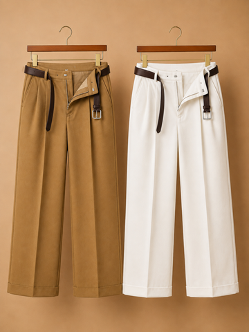 The Signature Warm Earth Pack: Camel & Pearl White Pleated Pants Bundle
