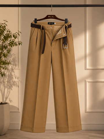 Camel Wide Leg Pleated Milano Pants - LARO PIANA