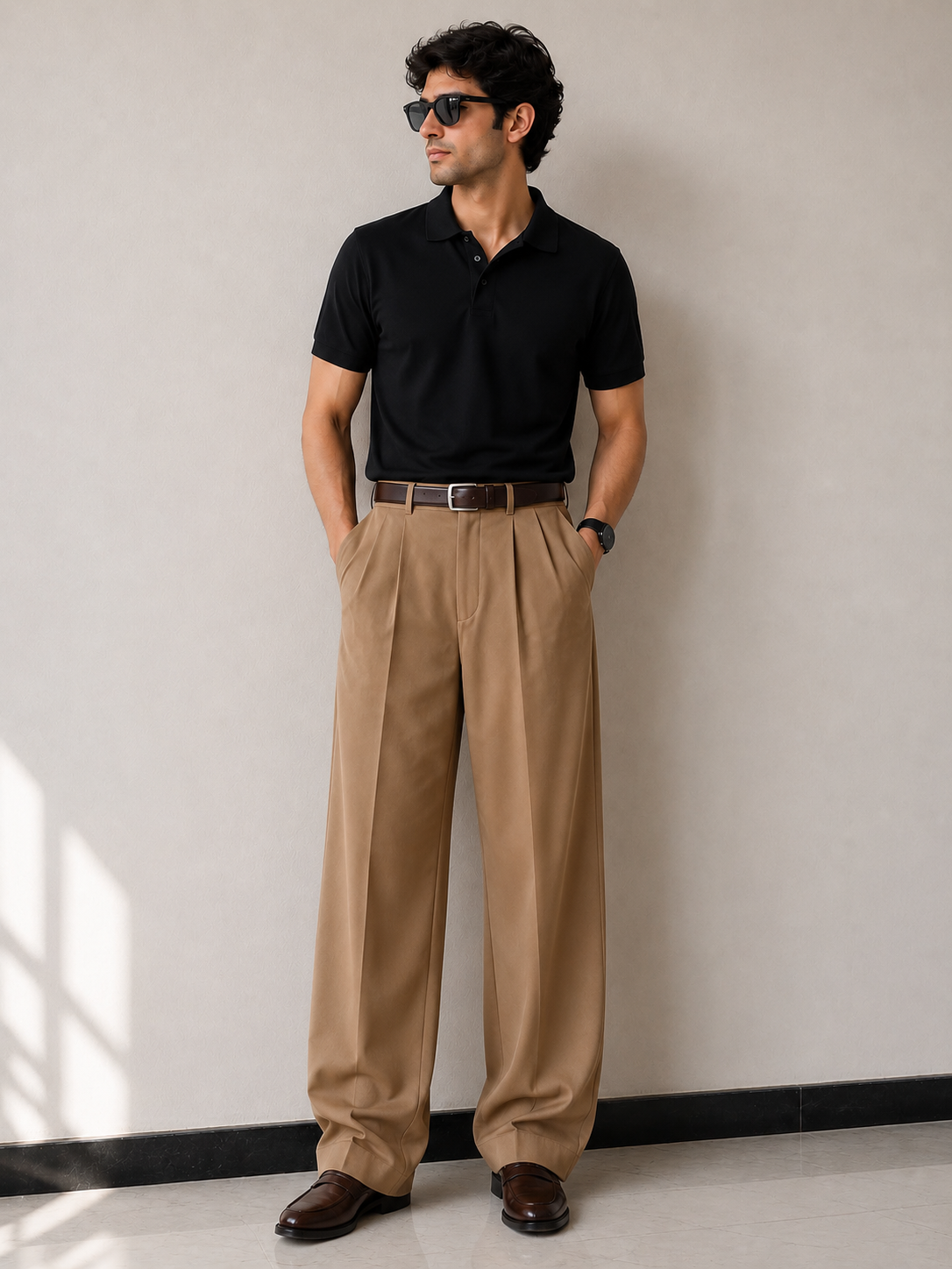 Camel Wide Leg Pleated Milano Pants