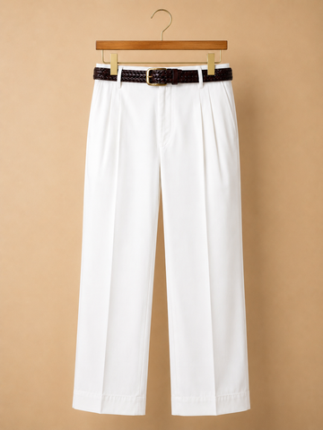 Peral White Wide Leg Pleated Milano Pants