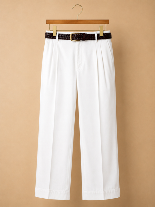 Peral White Wide Leg Pleated Milano Pants
