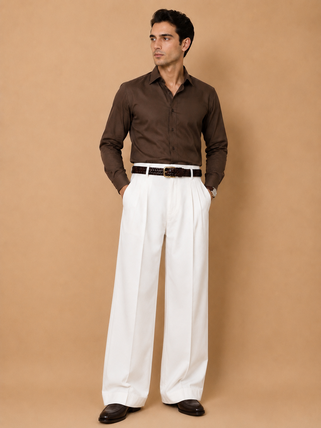 Peral White Wide Leg Pleated Milano Pants