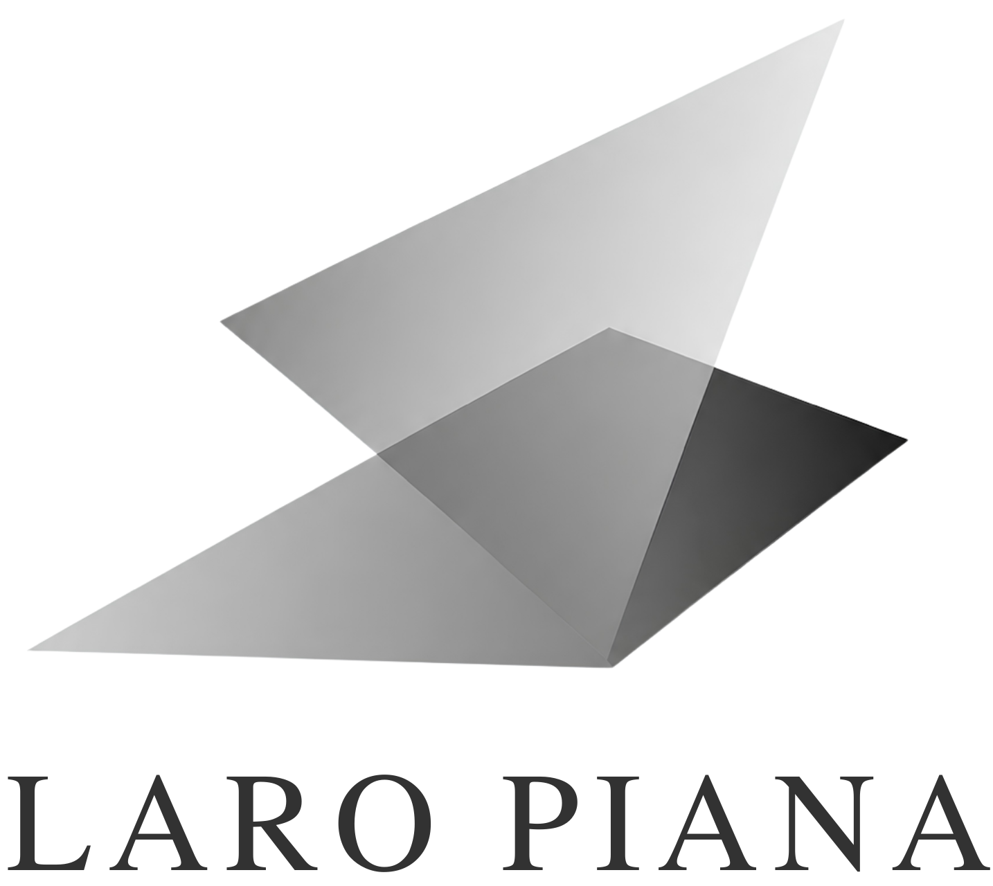 Laro Piana logo featuring a stylized geometric emblem in shades of gray above the brand name 'LARO PIANA' in dark gray serif text on a white background.