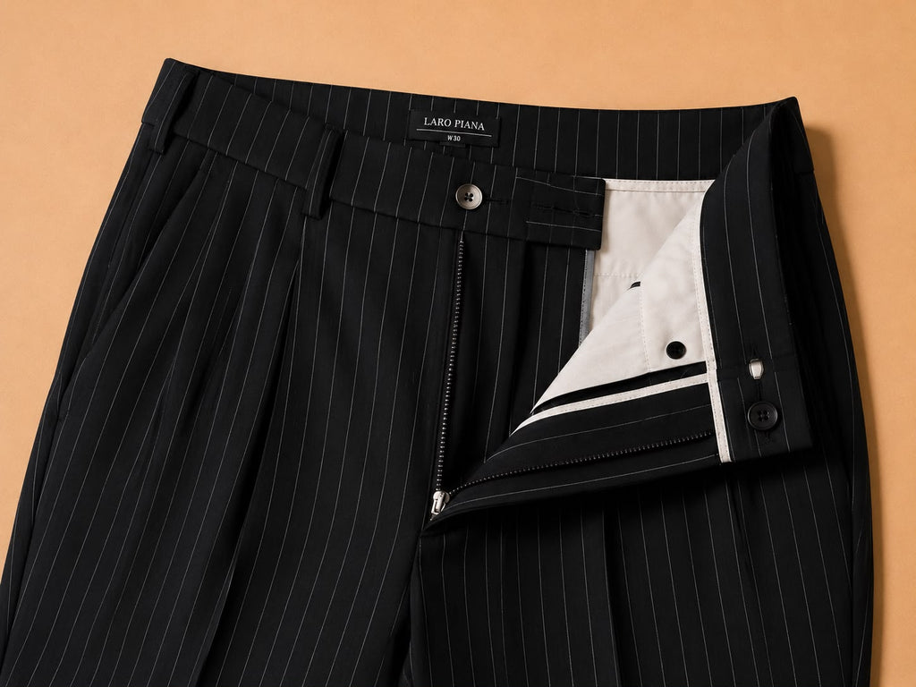Pinstripe Wide Leg Pleated Milano Pants