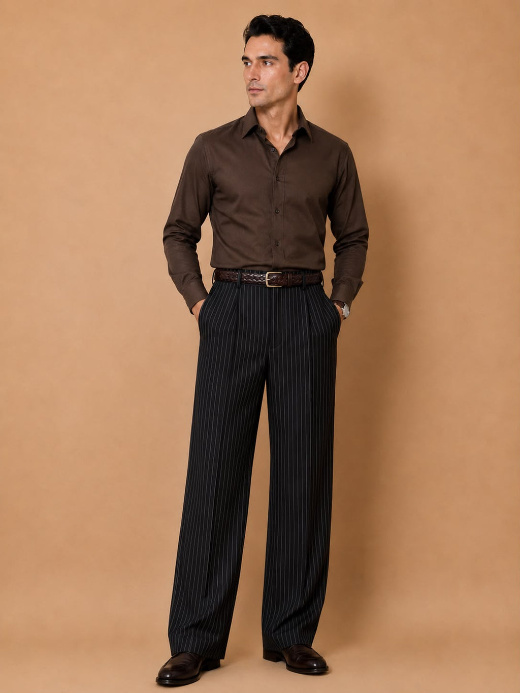 Pinstripe Wide Leg Pleated Milano Pants