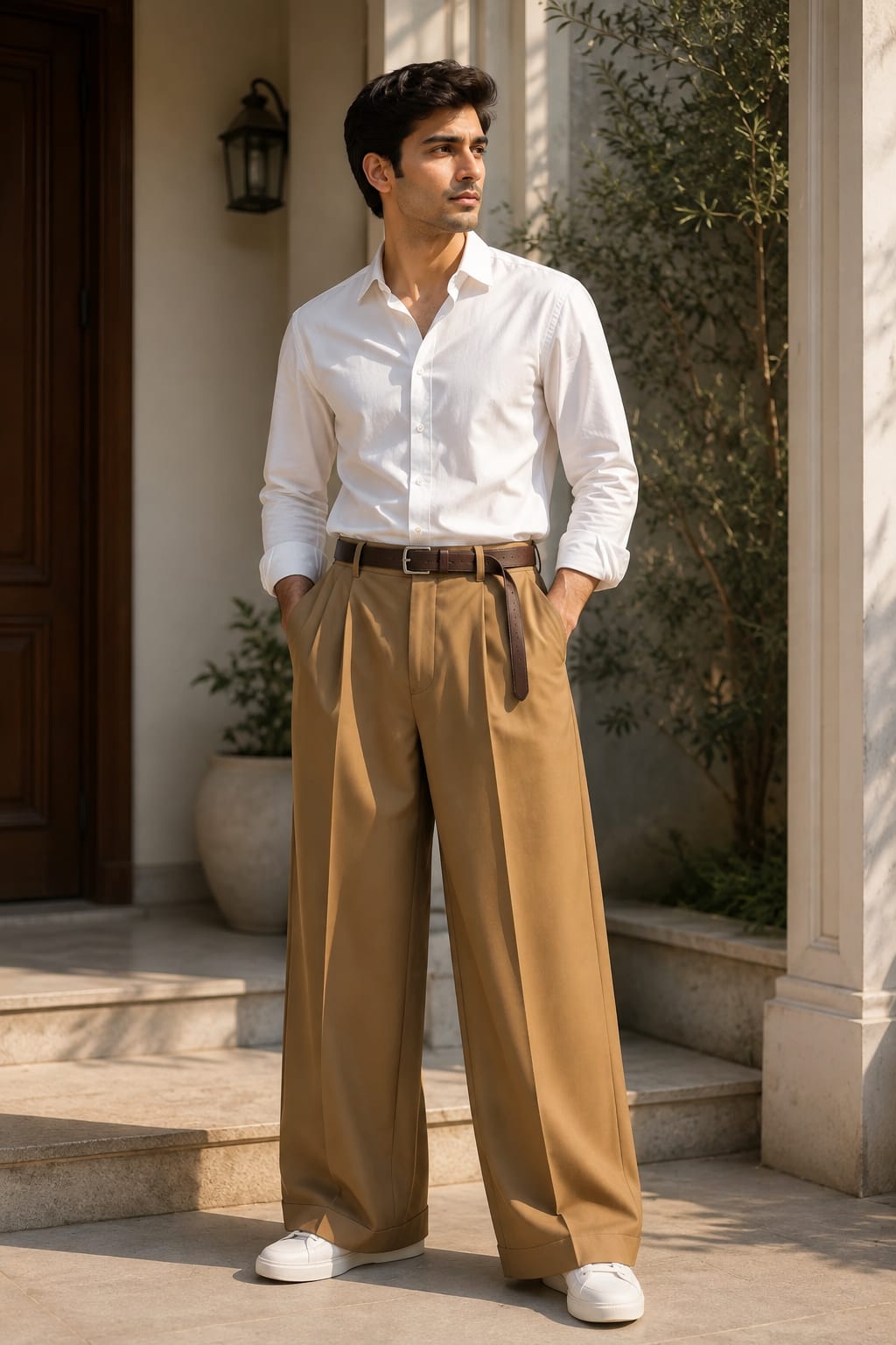 The Gentleman’s Power Duo: Camel & PinStripe Pleated Pants Bundle